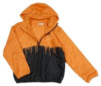 Oranžovo-černá šusťáková lehká bunda s potiskem a kapucí H&M