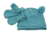 Nové - 2set - Modrá čepice  s bambulemi + rukavice 