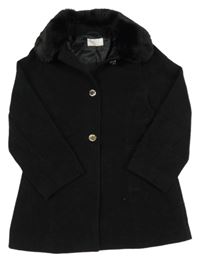 Černý flaušový kabát s odepínacím kožešinovým límcem Lipsy London