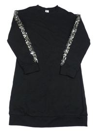 Černé teplákové šaty s flitry na rukávech C&A