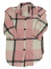 Světlerůžovo-bílo-černé kostkované košilové šaty Shein