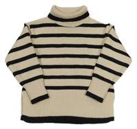 Béžovo-černý pruhovaný svetrový rolák,