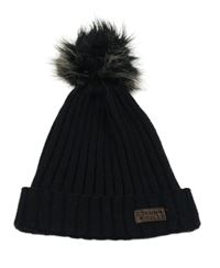 Černá žebrovaná čepice s bambulí