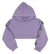 Lila crop mikina s nápisy a kapucí 
