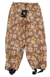 Nové - Hnědé květované nepromokavé kalhoty 