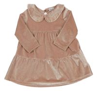 Světlerůžové sametové třpytivé šaty s límečkem F&F