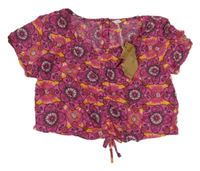 Nové - Růžovo-barevná vzorovaná crop halenka Next