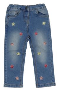 Modré skinny rifle s výšivkami květů Topomini