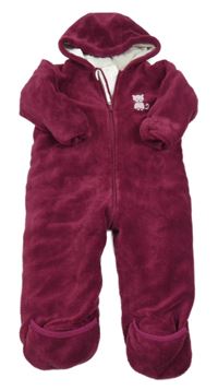 Fialová plyšová zateplená kombinéza s kočičkou a kapucí Papagino