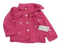 Nové - Fuchsiová riflová bunda s kytičkami Nutmeg