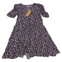 Nové - Černo-růžové květované propínací šaty Next