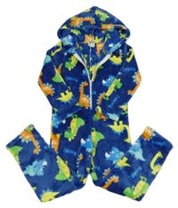 Modrá plyšová kombinéza s dinosaury a kapucí Shei