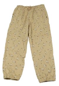 Béžové květované plátěné cuff kalhoty Kiki&Koko