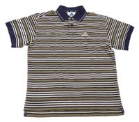 Khaki-tmavomodro-smetanové pruhované golfové polo tričko Adidas