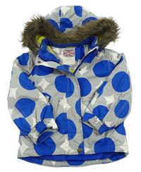 Šedo-modrá puntíkatá šusťáková zimní bunda s kapucí Mini Boden