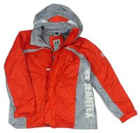 Červeno-šedá šusťáková jarní bunda s kapucí Jeantex 