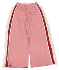 Růžové volné kalhoty s proužky a volánky River Island