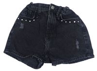 Černé riflové kraťasy s cvočky a prošoupáním River Island 