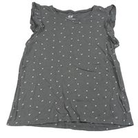 Šedé tričko s kytičkami a volánky H&M