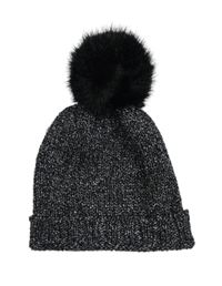 Nové - Černo-stříbrná pletená čepice s bambulí 