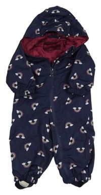 Tmavomodrá šusťáková podšitá kombinéza s duhami a kapucí Impidimpi