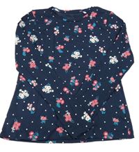 Tmavomodré triko s kytičkami C&A