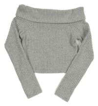 Šedý žebrovaný crop svetr s límcem M&S