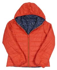 Červená šusťáková prošívaná oboustranná zimní bunda s kapucí C&A