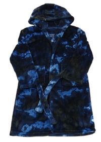 Tmavomodro-modrý vzorovaný chlupatý župan s kapucí Primark