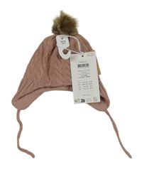 Nové - Starorůžová vzorovaná pletená podšitá čepice s bambulí Name it 