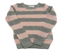 Šedo-růžový pruhovaný ažurový svetr H&M
