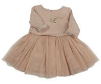 Růžové třpytivé tylovo/teplákové šaty se zajíčkem Next