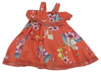 Oranžové plátěné šaty s květy a volánky Ted Baker