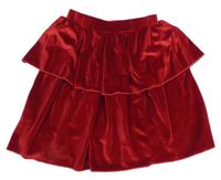 Červená sametová vrstvená sukně