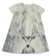 Bílo-šedé strukturované šaty se srnkou Zara 