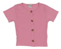 Růžové žebrované crop tričko s knoflíčky Page one young