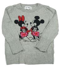 Šedý melírovaný svetr s Minnie a Mickey GAP