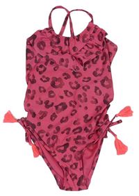 Růžové vzorované jednodílné plavky s volánkem Next