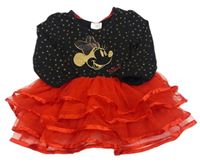 Černo-červené bavlněno/tylové šaty s 3D Minnie a hvězdičkami zn. Disney