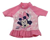 Světlerůžovo-růžové puntíkaté UV tričko s Minnie a volánkem Disney