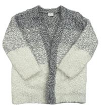 Šedo-bílý huňatý chlupatý svetrový cardigan F&F