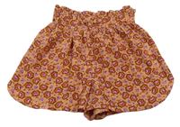Pudrové květované paper bag krepové sukňové kraťasy PRIMARK
