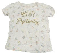 Bílé tričko se kytičkami a zlatými nápisy PRIMARK