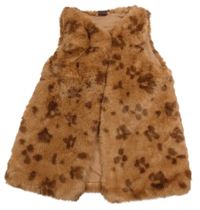 Medovo-hnědá vzorovaná kožešinová podšitá vesta little kids