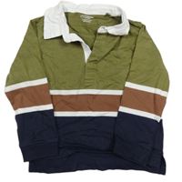 Khaki-hnědo-tmavomodrá mikina s pruhy a límečkem PRIMARK