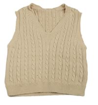 Béžová žebrovaná vzorovaná svetrová crop vesta SHEIN