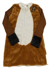 Kostým - hnědo-bílo-černé chlupaté šaty s motýlkem 