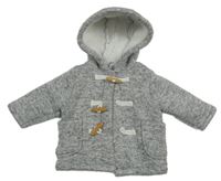 Šedo-bílý melírovaný pletený zateplený kabátek s kapucí Topomini