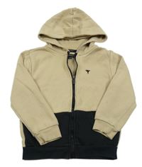 Béžovo-černá propínací mikina s ptáčkem a kapucí JEFF&CO