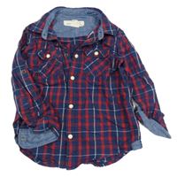 Tmavomodro-červeno-bílá kostkovaná košile s nápisy a číslem H&M